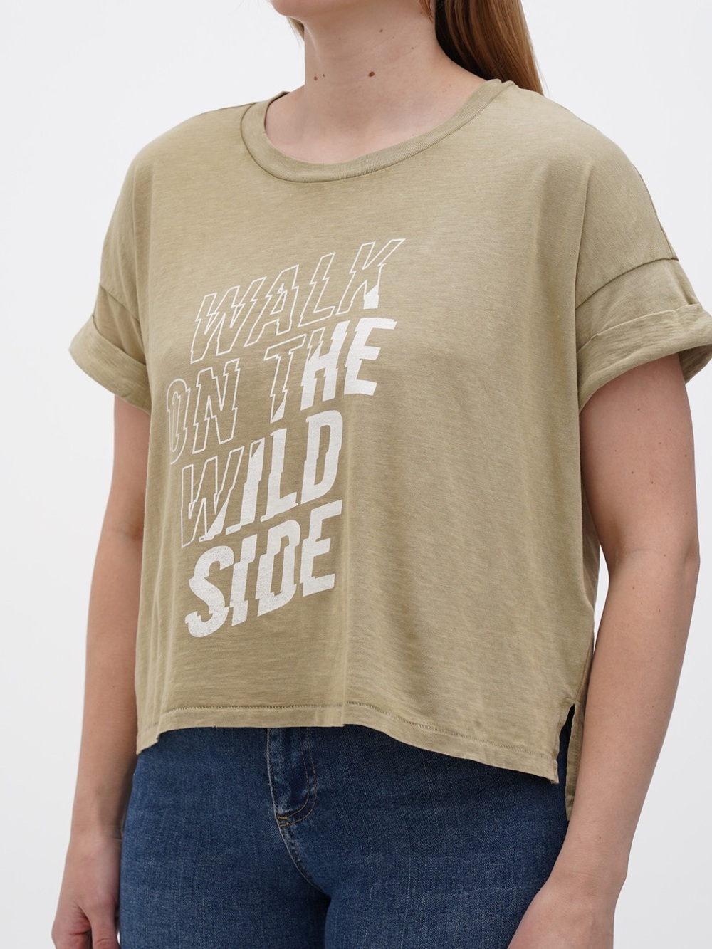 Aerie Sz S Tan Walk On The Wild Side Graphic Relaxed Tee Shirt